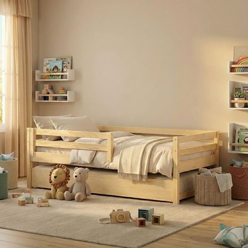 Bicama Solteiro Juvenil com Grade de Proteção Prime Casatema Marrom Natural