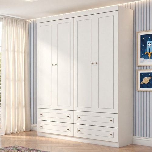 Guarda Roupa Infantil/Juvenil 4 Portas e 4 Gavetas Americano Branco Branco