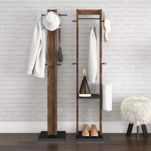 Cabideiro Mancebo de Chão com Prateleira - Preto/Nogal