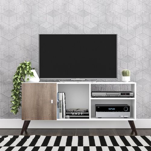 Rack Retrô 1 Porta e 3 Nichos - Branco/Rústico