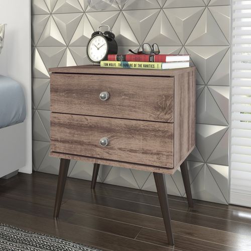 Mesa de Cabeceira Retrô Inovador com 2 Gavetas - Rústico