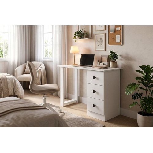 Escrivaninha Mesa Escritório 3 Gavetas 110cm Branco Branco