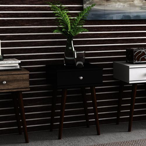 Mesa de Canto Retrô 1 Gaveta com Pés em Madeira - Preta