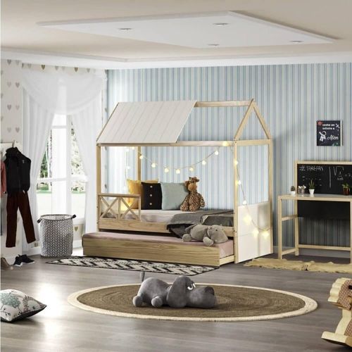 Bicama Solteiro Infantil Reversível c/Grade e Telhado Casinha Garden - Casatema