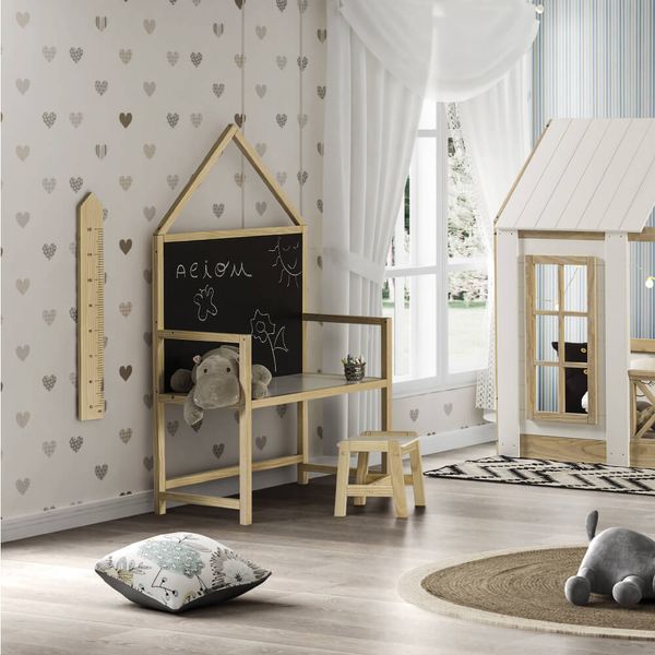Escrivaninha Infantil com Quadro Negro Wall - Natural/Branco/Preto