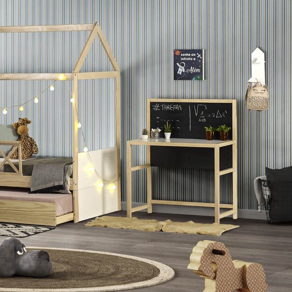 Escrivaninha Juvenil com Quadro Negro Wall - Natural/Branco/Preto