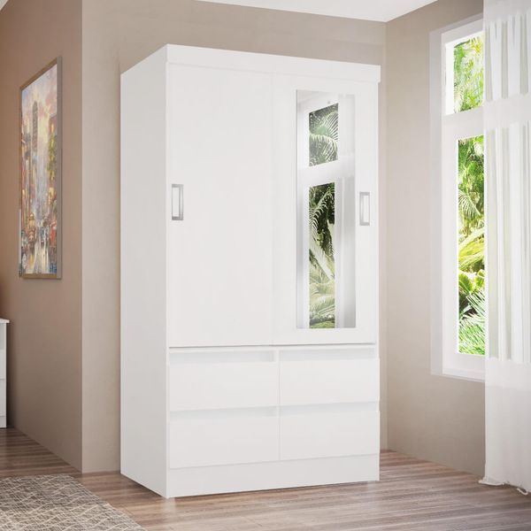 Roupeiro 2 Portas de Correr 4 Gavetas Arezzo Flex - Branco