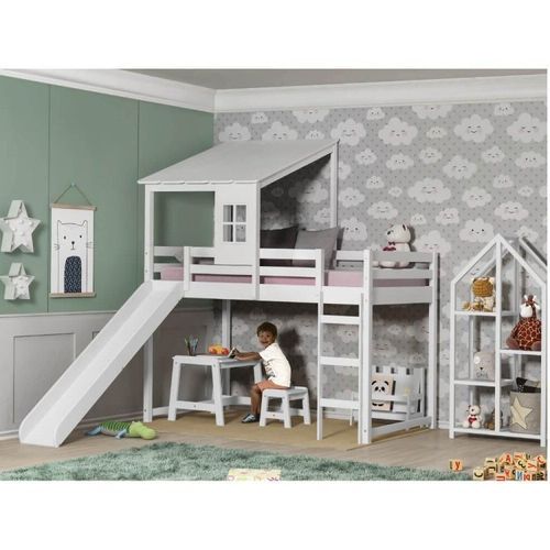Cama Infantil com Escorregador Prime Alta II e Telhado II - Casatema