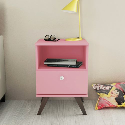 Mesa de Cabeceira 1 Gaveta 1 Nicho com Pés Palito - Rosa