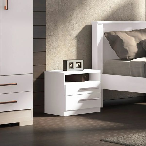 Mesa de Cabeceira Infantil Mimo Baby com 2 Gavetas e 1 Nicho - Branco
