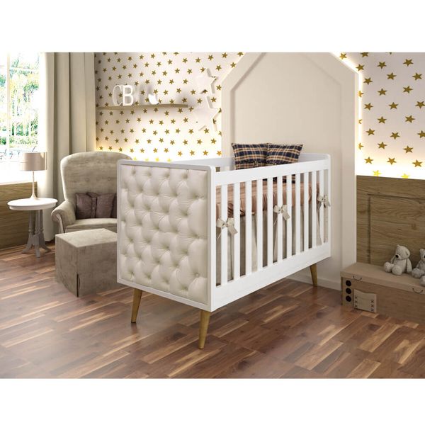 Berço Mini Cama Loren com Capitonê - Branco Madeira