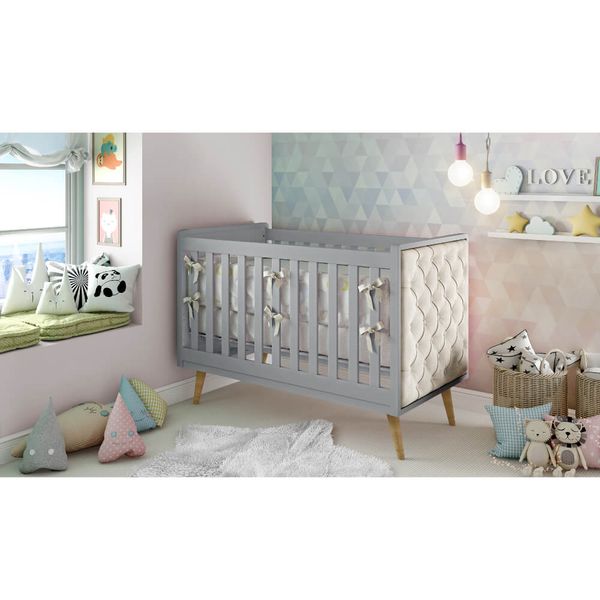 Berço Mini Cama Loren com Capitonê - Cinza