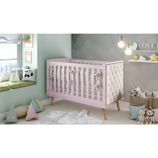 Berço Mini Cama Loren com Capitonê - Rosa