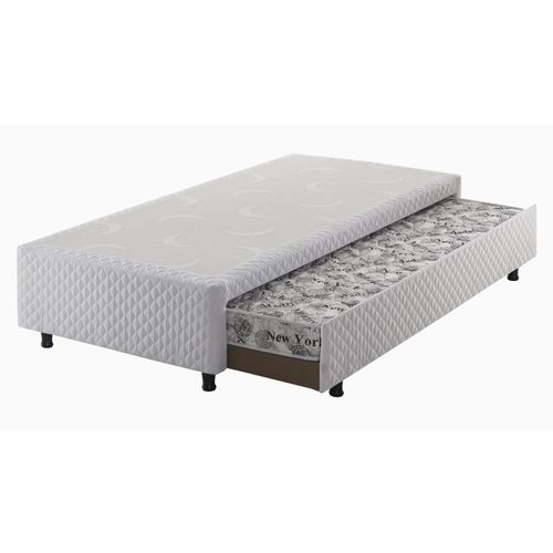 Sommier Auxiliar Espuma Bordado Solteiro 88x188x36cm Branco / Cinza