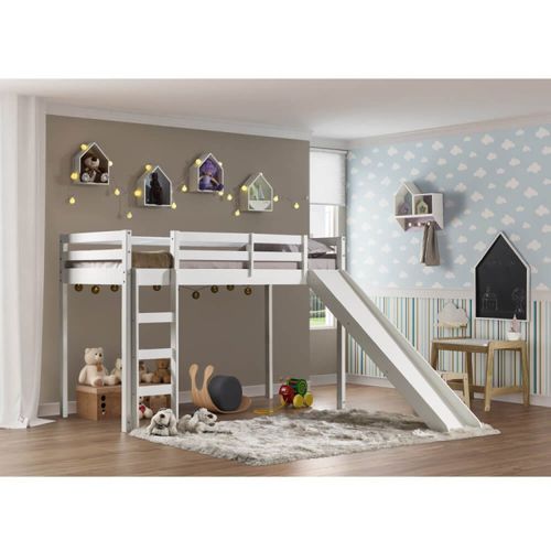 Cama Infantil Prime Alta II com Escorregador Altura 137cm Laca Branco - Casatema