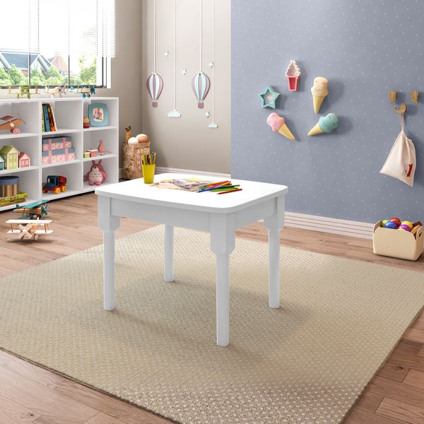 Mesa Infantil Mariah Madeira Maciça e Laca Casatema Branco Fosco