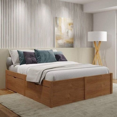 Cama Casal 4 Gavetas Madeira Maciça Beauty Marrom/Amêndoa Amendoa