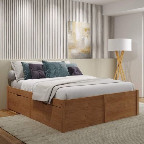 Cama de Casal Multifuncional Diamond Madeira Maciça - Amêndoa