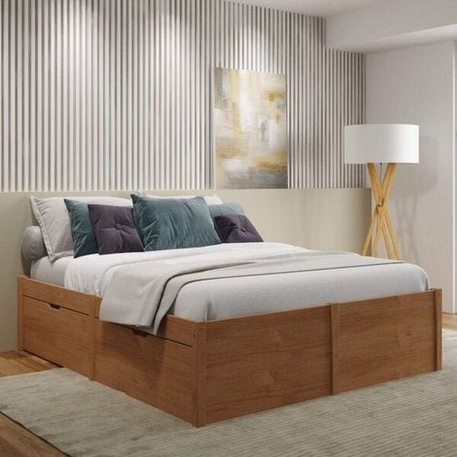 Cama Queen 4 Gavetas Madeira Maciça Beauty Espresso Móveis Marrom/Amêndoa Amendoa