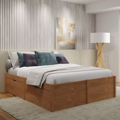 Cama Queen Multifuncional Diamond Madeira Maciça - Amêndoa