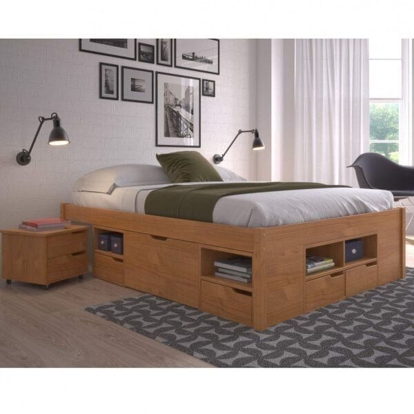 Cama Queen Multifuncional Madeira Maciça 6 Gavetas Charme Inter Amendoa