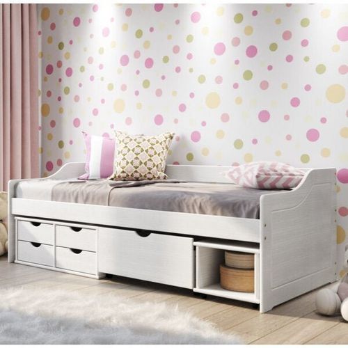 Cama Solteiro Versatile Madeira Maciça Branco Lavado