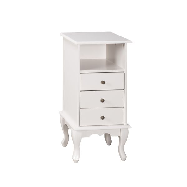 Mesa de Cabeceira Estilo Clássico 3 Gavetas - Nude