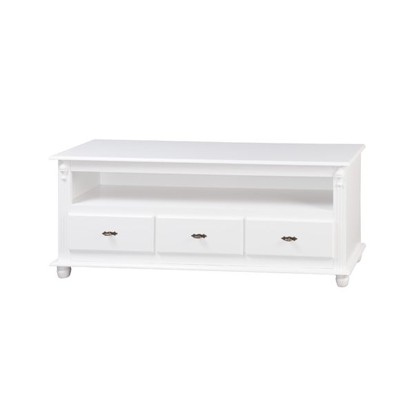 Rack com 3 Gavetas 1 Nicho e Tampo em Madeira Taeda - Branco
