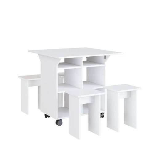 Mesa de Jantar 4 Lugares Quadrado Tampo Dobrável MDP Branco Branco