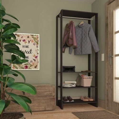 Estante Closet 80cm 3 Prateleiras e 1 Cabideiro - Grafite