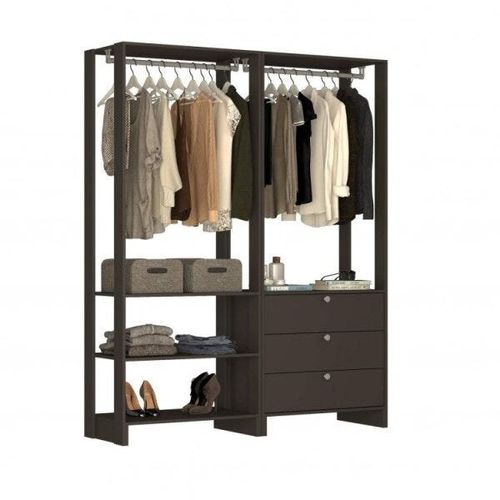 Estante Closet Yes com 3 Gavetas e 2 Cabideiros - Grafite