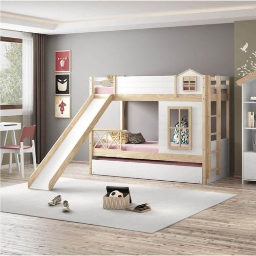 Treliche Infantil Garden Janela e Escorrega Natural/Branco – Casatema