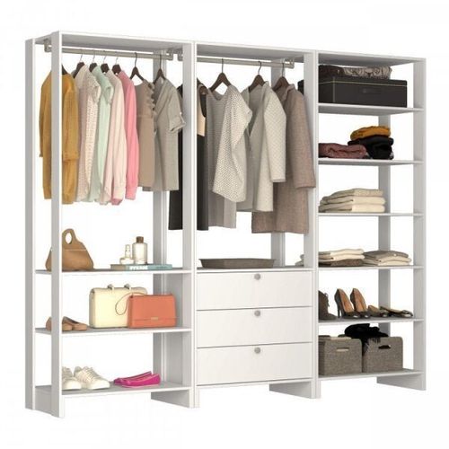 Estante Closet Yes com 2 Cabideiros e 3 Gavetas - Branco