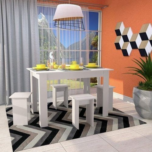 Conjunto de Mesa 120cm com 4 Bancos - Branco