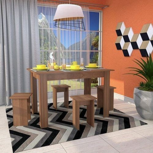 Conjunto de Mesa 120cm com 4 Bancos - Montana