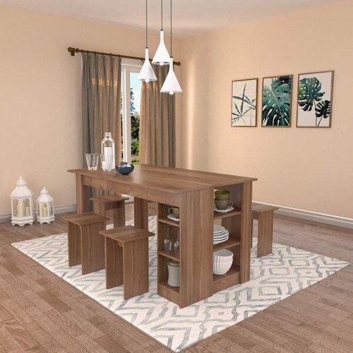 Conjunto Mesa com Nichos e 4 Bancos Marrom/Montana Montana