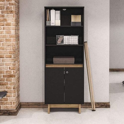 Estante Los Angeles 2 Portas - Preto/Carvalho