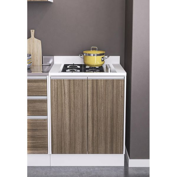 Balcão para Cooktop 2 Bocas Mali 2 Portas - Branco/Castanho