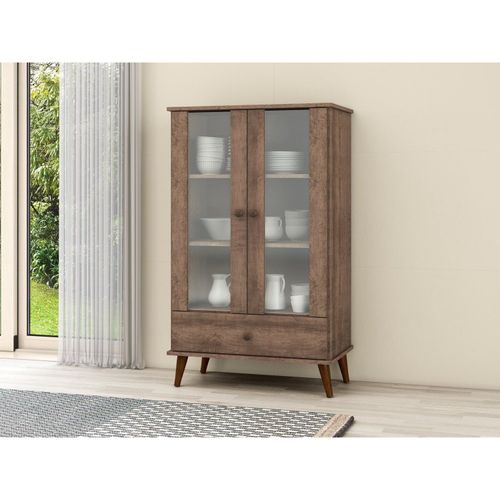 Cristaleira Baixa 2 Portas 1 Gaveta MDP Retrô Rústico 70cm Marrom Rústico