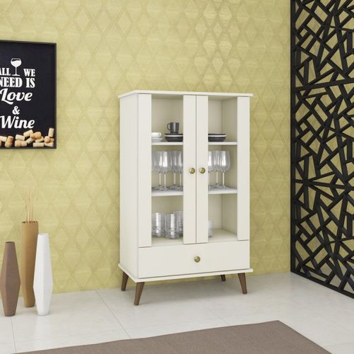 Cristaleira 2 Portas 70cm Retrô Bege/Off White Off White