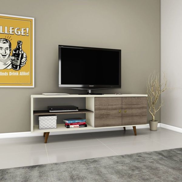 Rack para TV até 50 Polegadas 160cm Tvs Portas 2 Nichos Retrô Rt 3108 Bege Off White/Rústico Off White/Rústico