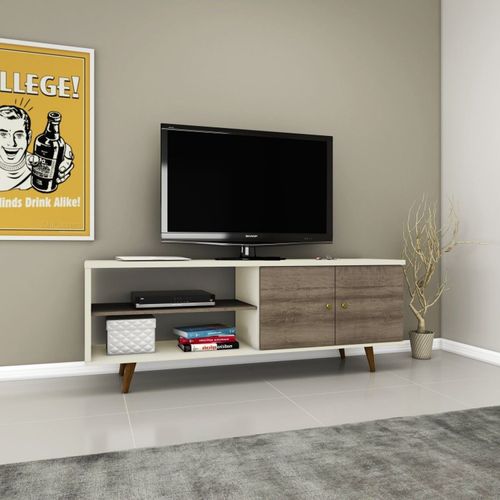 Rack Retrô para TV até 50 Polegadas 160cm Tvs 2 Portas 2 Nichos Retrô Rt 3108 Off White/Rústico