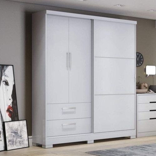 Guarda-roupa Solteiro Funcional 3 Portas 2 Gavetas com Pés Branco