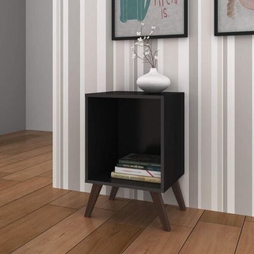 Mesa de Canto com Nicho e Pés Retrô - Preto