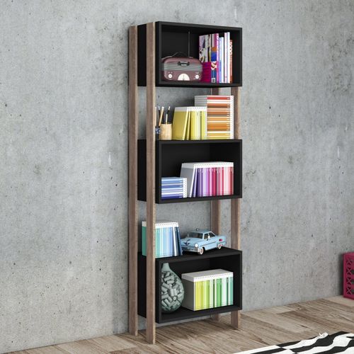 Estante Retrô com 3 Nichos - Preto/Rústico