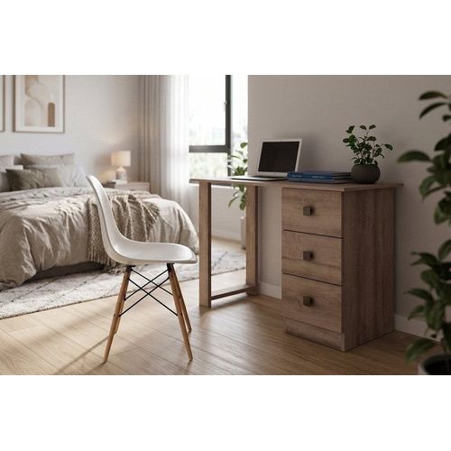 Escrivaninha Mesa Escritório 3 Gavetas 110cm Rústico Marrom/Rústico Rústico