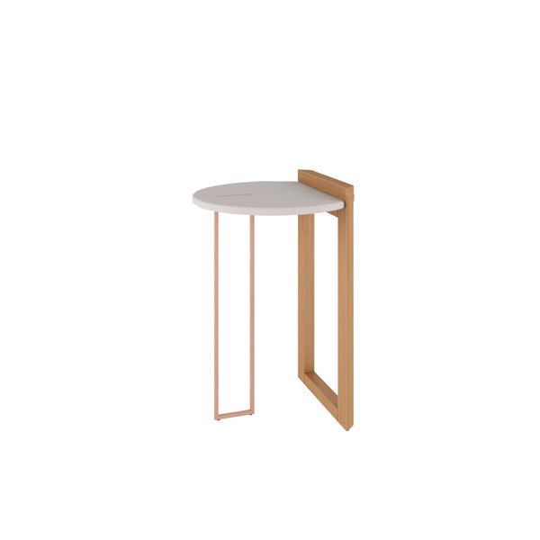 Mesa de Canto Redonda Linnea 60 cm c/Tampo de Vidro - Natural/Off White