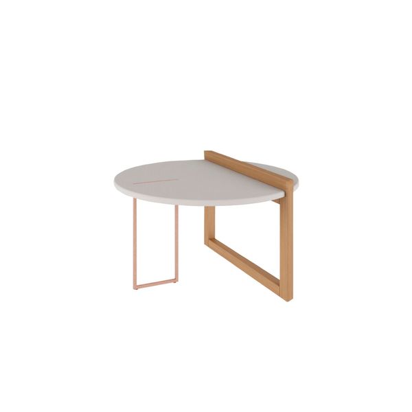 Mesa de Centro Redonda Linnea 60 cm c/Pés em Madeira Maciça - Natural/Off White