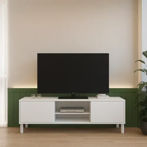 Rack Classe com 2 Prateleiras de Vidro 120 cm 100% MDF - Branco