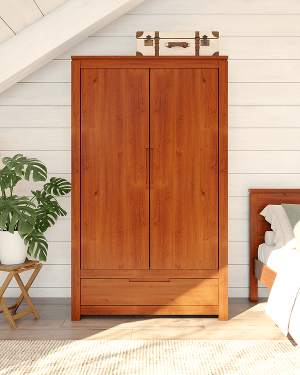 Guarda-Roupa Solteiro 2 Portas 1 Gaveta Madeira Maciça Madma Garapa